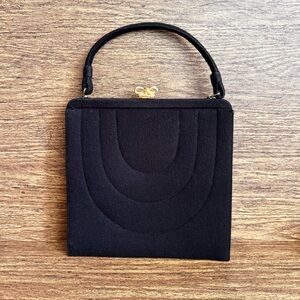Vintage 1950s Mid-Century Crown Lewis Black Wool‎ Purse Handbag Evening Casual